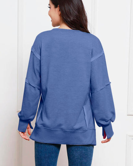 Exposed Seam High-Low Slit Sweatshirt
