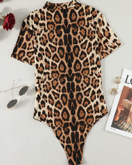 Leopard Half Zip Short Sleeve Bodysuit