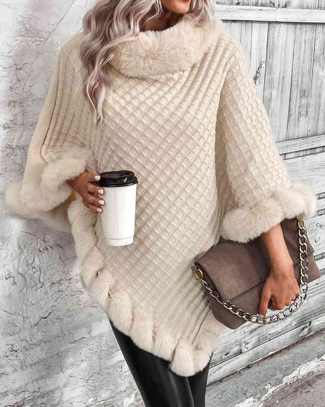 Faux Fur Trim Poncho