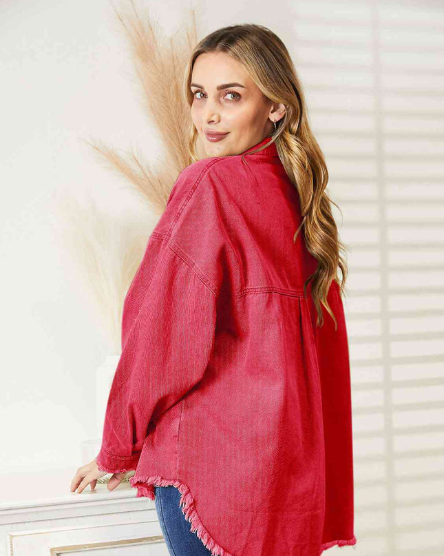 Distressed Raw Hem Denim Jacket