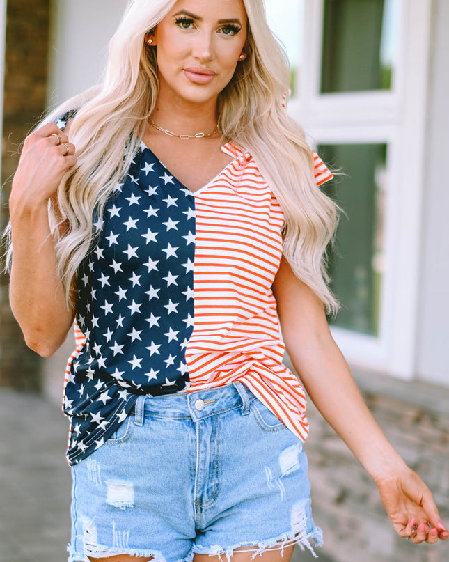 Star and Stripe V-Neck Bow Detail Tank