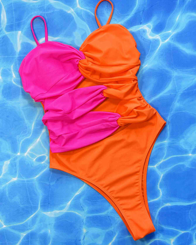 Two-Tone Twisted Cutout One-Piece Swimsuit