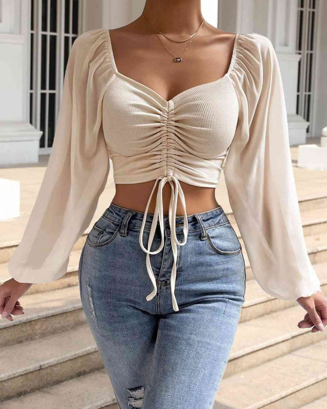 Drawstring Sweetheart Neck Cropped Top