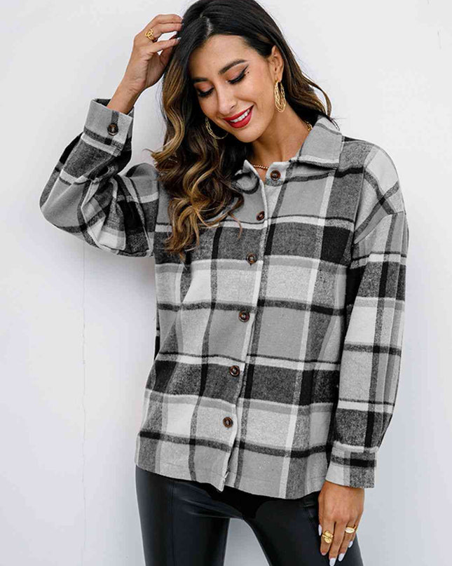 Plaid Button Up Collared Neck Jacket