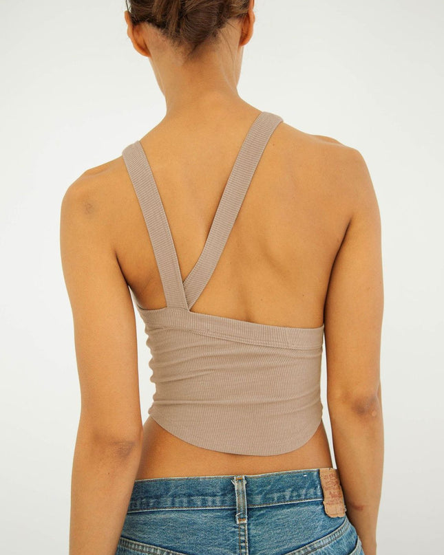 Halter Neck Ribbed Cropped Top