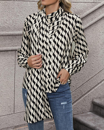 Printed Statement Neck Buttoned Blouse