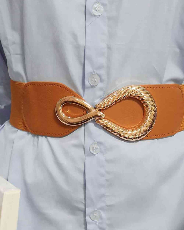 Ribbed Alloy Buckle Elastic Belt