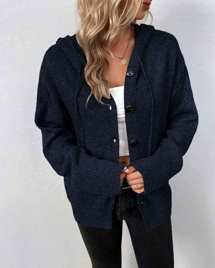 Button-Down Long Sleeve Hooded Sweater