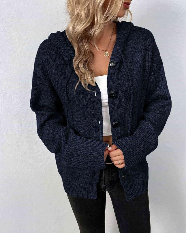 Button-Down Long Sleeve Hooded Sweater