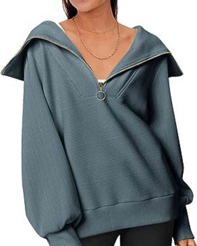 Half-Zip Lantern Sleeve Top