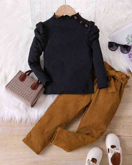Knit Top and Tie Belt Pants Set