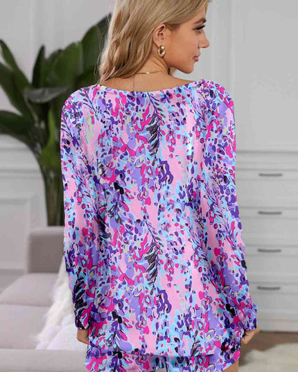 Round Neck Printed Top and Shorts Lounge Set