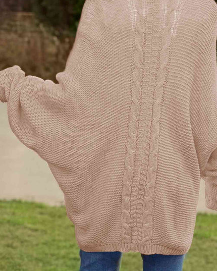 Cable-Knit Open Front Cardigan with Pockets