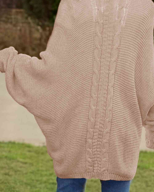 Cable-Knit Open Front Cardigan with Pockets