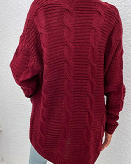 Cable-Knit Open Front Cardigan with Pockets