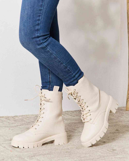 East Lion Corp Zip Back Lace-up Front Combat Boots
