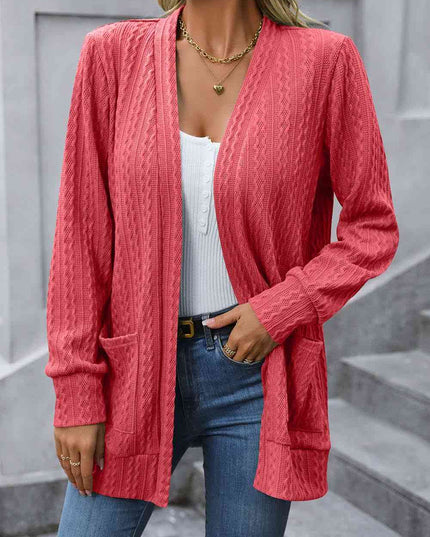 Cable-Knit Long Sleeve Cardigan with Pocket