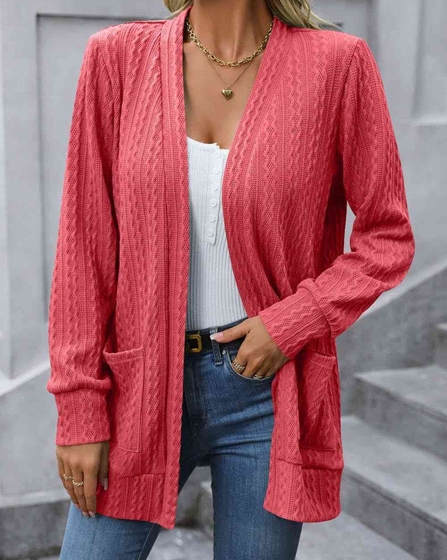 Cable-Knit Long Sleeve Cardigan with Pocket