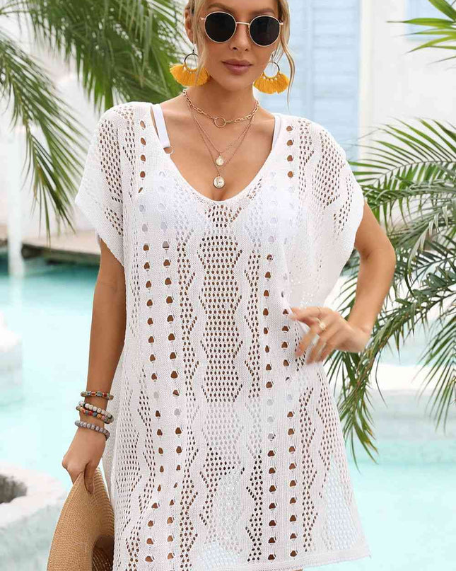 Openwork Plunge Dolman Sleeve Cover-Up Dress