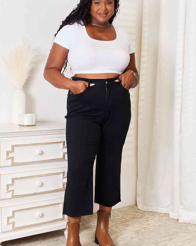 Judy Blue Full Size High Waist Wide Raw Hem Cropped Jeans