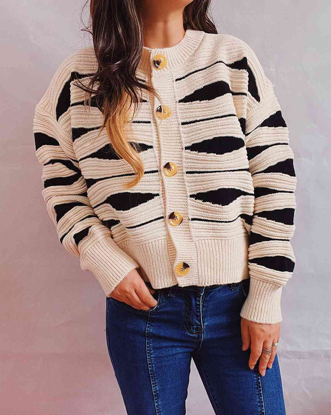 Color Block Button Front Cardigan
