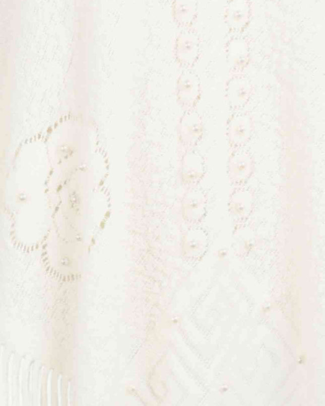 Pearl Trim Fringe Hem Poncho