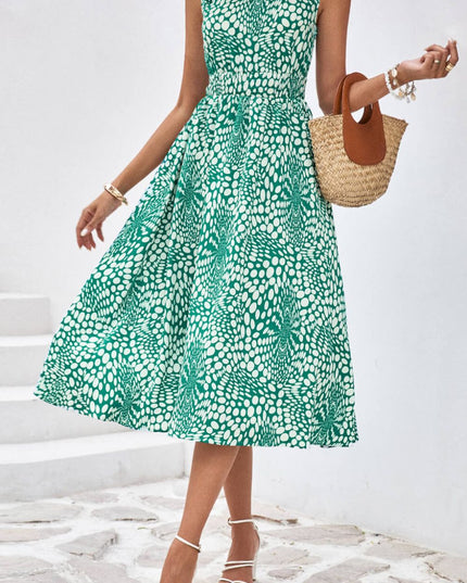Printed V-Neck Sleeveless Dress