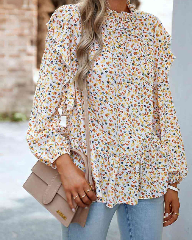 Ruffle Collar Long Sleeve Peplum Top
