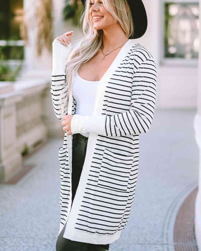 Striped Open Front Longline Cardigan