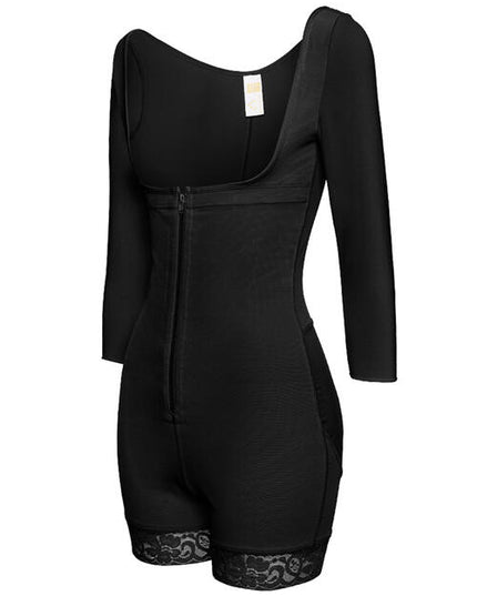 Full Size Zip Up Lace Detail Long Sleeve Shapewear