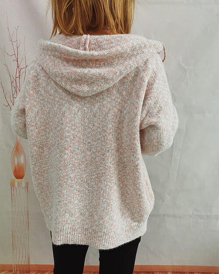 Zip Up Drawstring Long Sleeve Hooded Sweater
