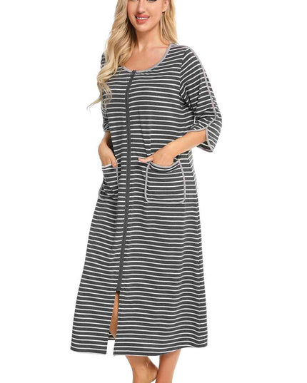 Round Neck Three-Quarter Sleeve Midi Night Dress