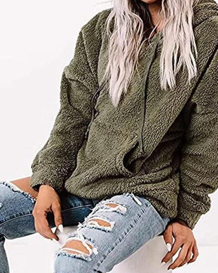Drawstring Teddy Hoodie with Pocket