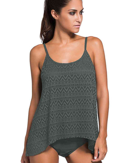 Full Size Spaghetti Strap Scoop Neck Tankini Set