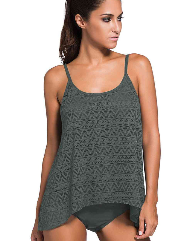 Full Size Spaghetti Strap Scoop Neck Tankini Set