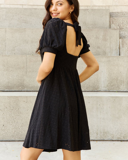 Davi & Dani Walk In The Park Full Size Square Neck Crochet Mini Dress