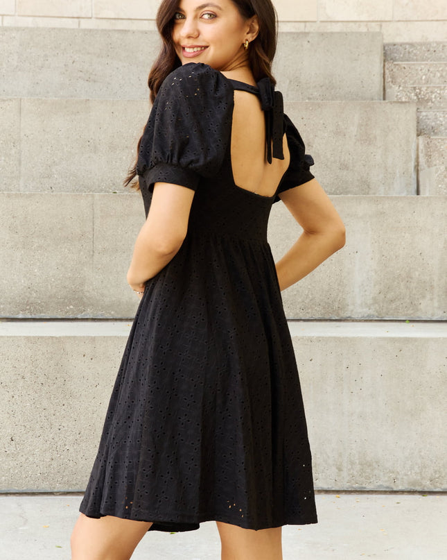 Davi & Dani Walk In The Park Full Size Square Neck Crochet Mini Dress