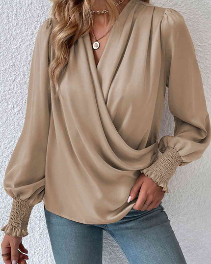 Surplice Neck Lantern Sleeve Blouse