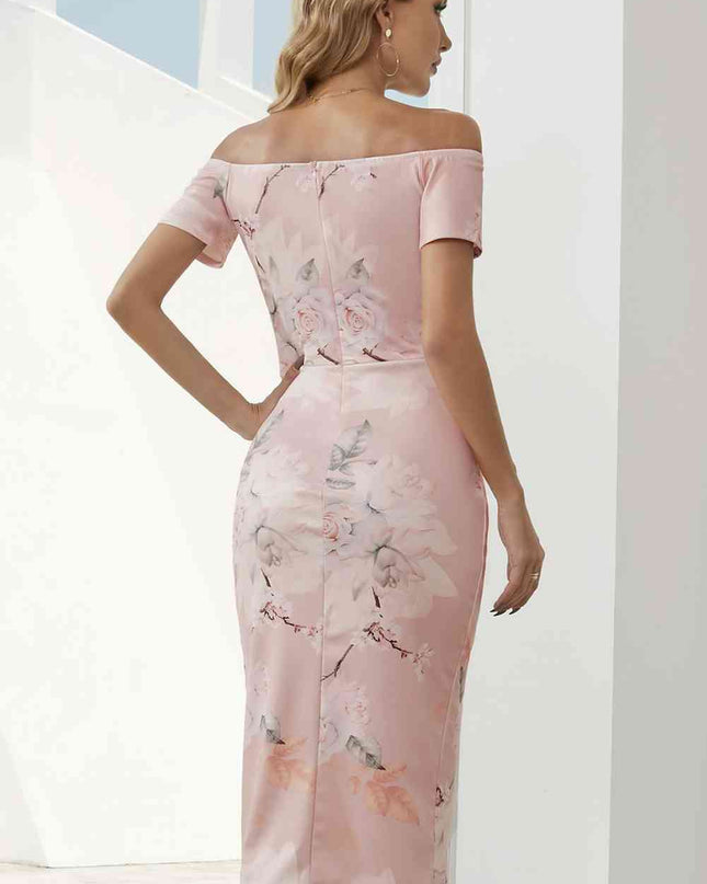 Printed Off-Shoulder Split Dress