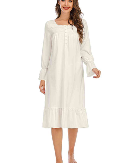 Flounce Sleeve Ruffle Hem Night Dress