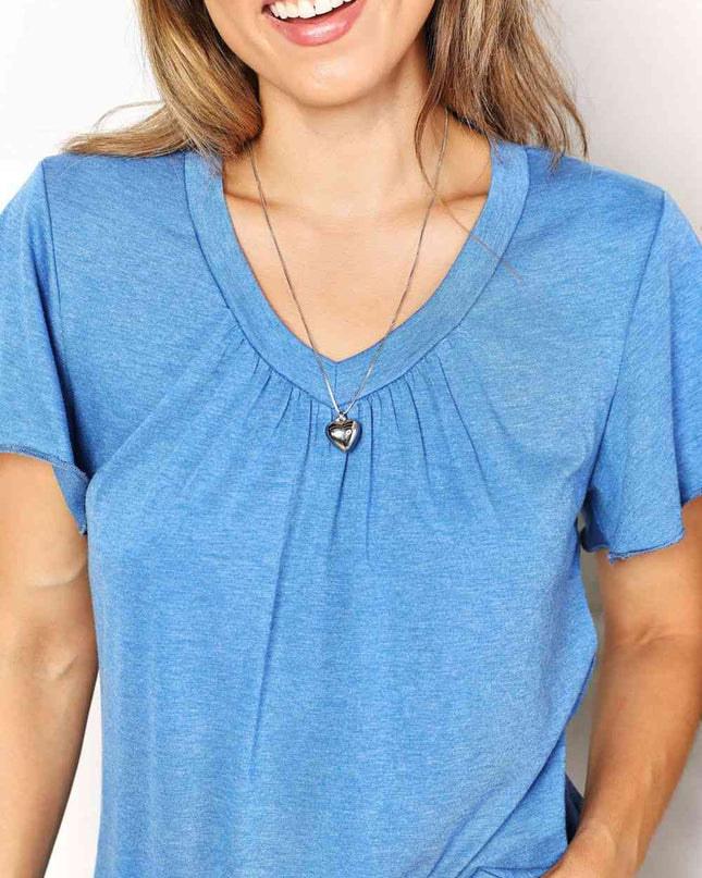 Double Take Ruched V-Neck Short Sleeve T-Shirt