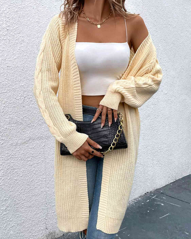 Open Front Cable-Knit Longline Cardigan