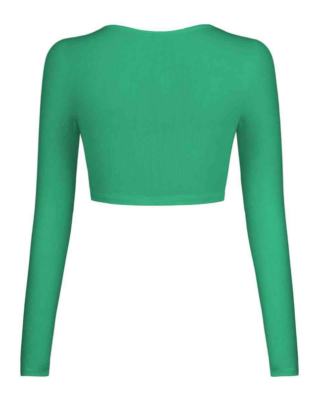 Double Take Button Down Long Sleeve Cropped Top