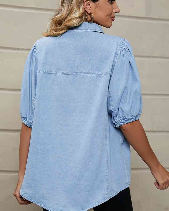 Puff Sleeve Denim Shirt Jacket