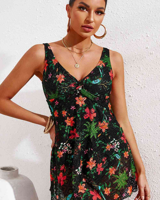 Full Size Twist Front Sleeveless Swim Dress