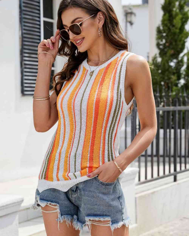Striped Scalloped Hem Knit Tank
