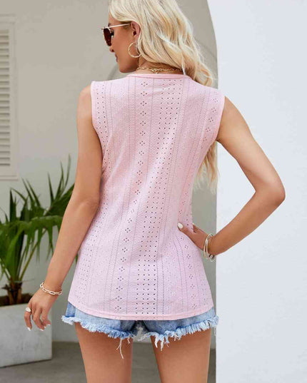Contrast V-Neck Eyelet Tank