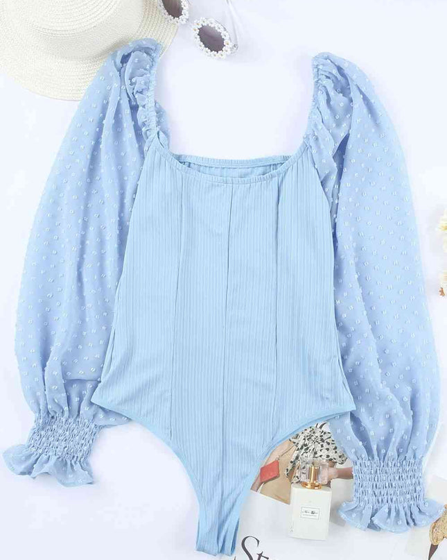 Swiss Dot Flounce Sleeve Square Neck Bodysuit