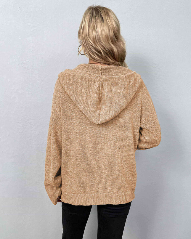 Button-Down Long Sleeve Hooded Sweater