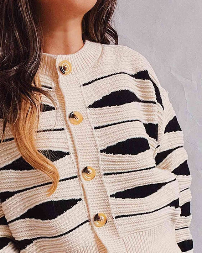 Color Block Button Front Cardigan